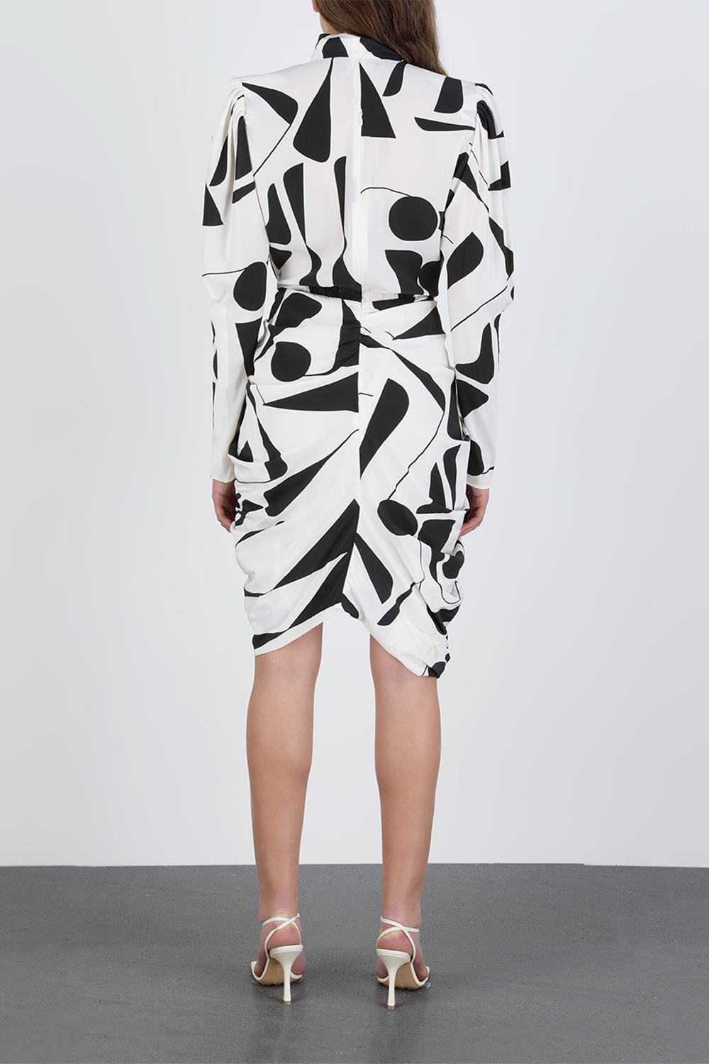 Atoae Silk Dress in Black and Ecru